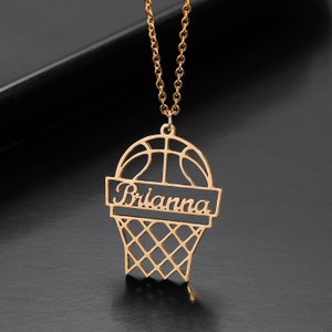 Collar de nombre de baloncesto personalizado de Beceff® • Cadena colgante de nombre personalizado para fanáticos del baloncesto. Collar de placa de identificación de jugador de deportes de baloncesto