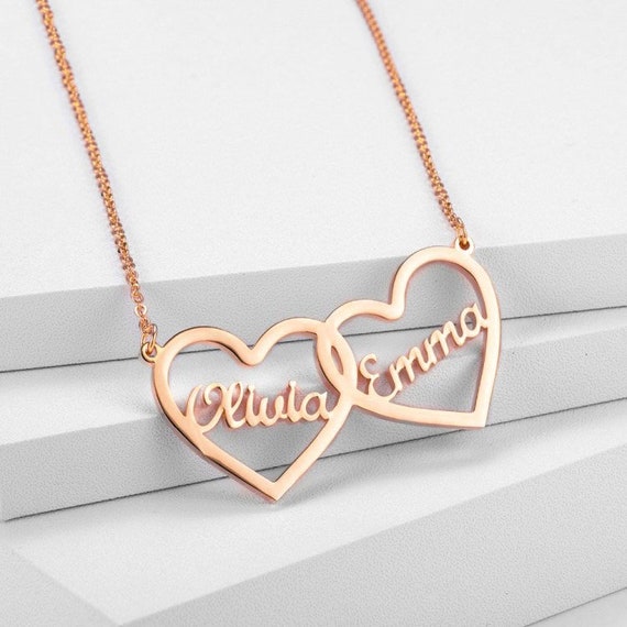 Intertwined Hearts Necklace by Beceff Two Heart Name Necklace
