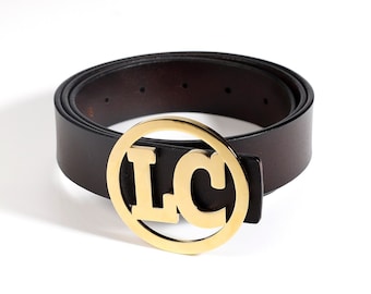2 Letters Custom Belt Buckle by Beceff® • Personalized Two English Letter Initials Rounded Circle Waist Belt Buckle Design • Birthday Gift