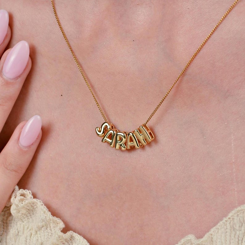 3D Letter Bubble Name Necklace by Beceff , Personalized Custom Bubble Letter Necklace , 3D Letter Necklace , Bubble Name Necklace , Personalized Jewelry , Gift for Christmas , 14K gold letter necklace, BUBBLE LETTER CUSTOM NECKLACE, BALLOON LETTERS 2
