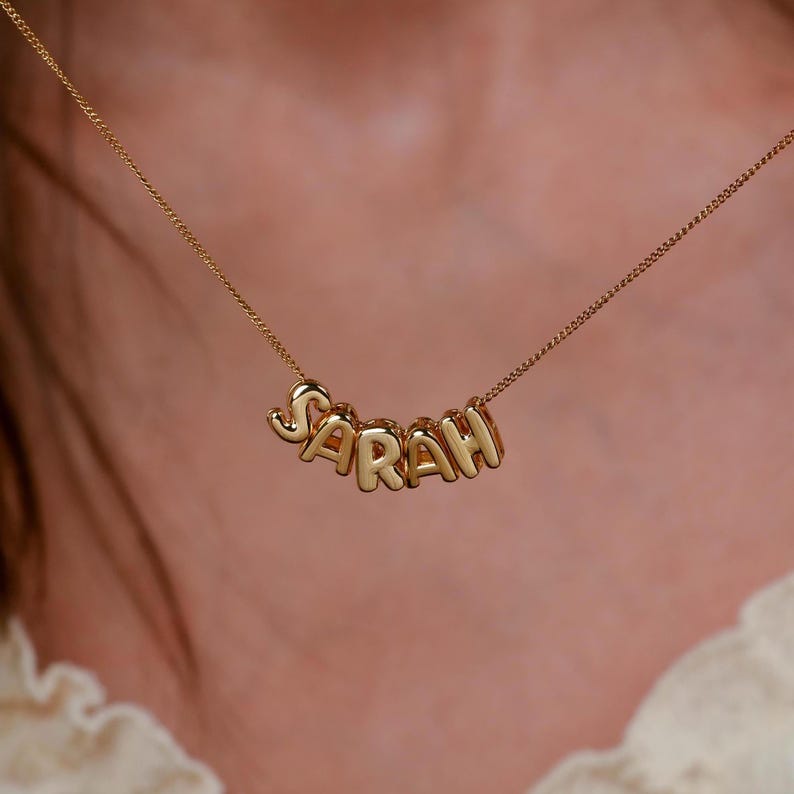 3D Letter Bubble Name Necklace by Beceff , Personalized Custom Bubble Letter Necklace , 3D Letter Necklace , Bubble Name Necklace , Personalized Jewelry , Gift for Christmas , 14K gold letter necklace, BUBBLE LETTER CUSTOM NECKLACE, BALLOON LETTERS 4