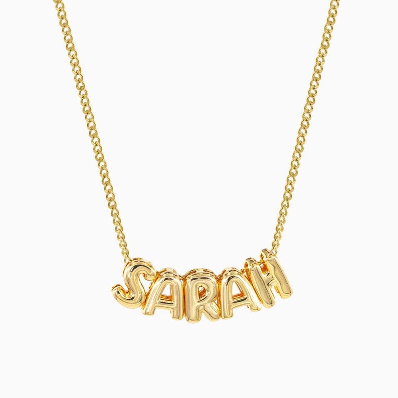3D Letter Bubble Name Necklace by Beceff , Personalized Custom Bubble Letter Necklace , 3D Letter Necklace , Bubble Name Necklace , Personalized Jewelry , Gift for Christmas , 14K gold letter necklace, BUBBLE LETTER CUSTOM NECKLACE, BALLOON LETTERS 8