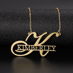 Collar de nombre de primera carta grande de Beceff® • Shine Uppercase Large Initial My Name Minimalist Lightweight Artistic Pendant Chain • Bonito regalo