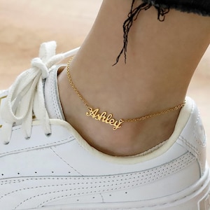 Nombre personalizado Anklet por Beceff® • Custom Women Dainty 8 Fonts Placa de identificación Pulsera de tobillera de verano para la hermana hija madre • Regalo para ella