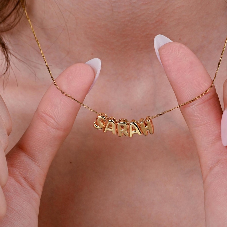 3D Letter Bubble Name Necklace by Beceff , Personalized Custom Bubble Letter Necklace , 3D Letter Necklace , Bubble Name Necklace , Personalized Jewelry , Gift for Christmas , 14K gold letter necklace, BUBBLE LETTER CUSTOM NECKLACE, BALLOON LETTERS 7