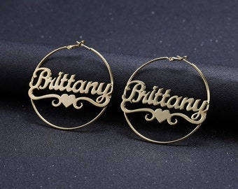 Heart Name Hoop Earrings • Personalized Cursive Font