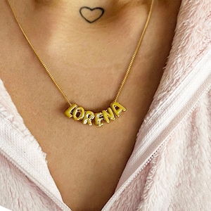 3D Letter Bubble Name Necklace by Beceff® • Personalized Custom Bubble Letter 3D Letter Necklace • 14K Gold 18K Gold Letter Necklace Gift