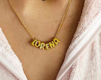 3D Buchstabe Seifenblasen Namenskette von Beceff® • Personalisierte 3D Buchstaben Buchstabenhalskette • 14K Gold 18K Goldbuchstabe Halskette Geschenk