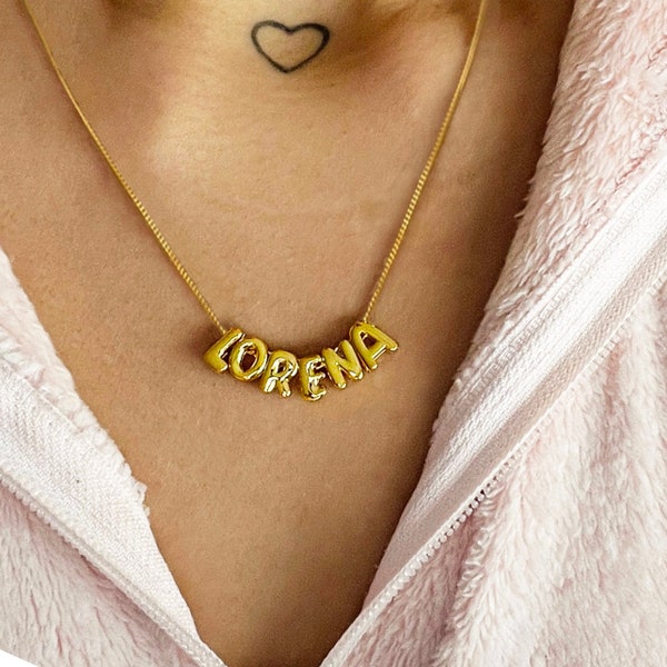 3D Letter Bubble Name Necklace by Beceff® • Personalized Custom Bubble Letter 3D Letter Necklace • 14K Gold 18K Gold Letter Necklace Gift