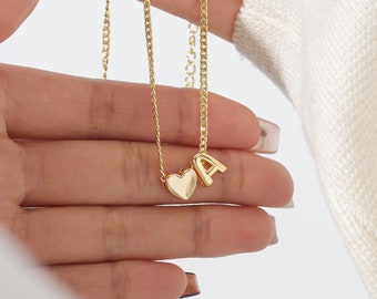 Personalized Heart Initial Necklace: 18K Gold Custom Bubble Letter Charm