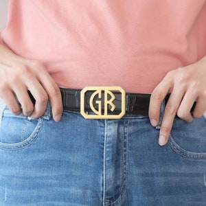 Custom 2 Letters Belt Buckle by Beceff® • Personalized Two English Letter Initials Unisex Waist Belt Buckle Suspender • Bespoke Accessories