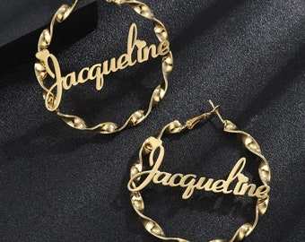 Personalized Name Hoop Earrings: Stainless Steel Twisted Earrings