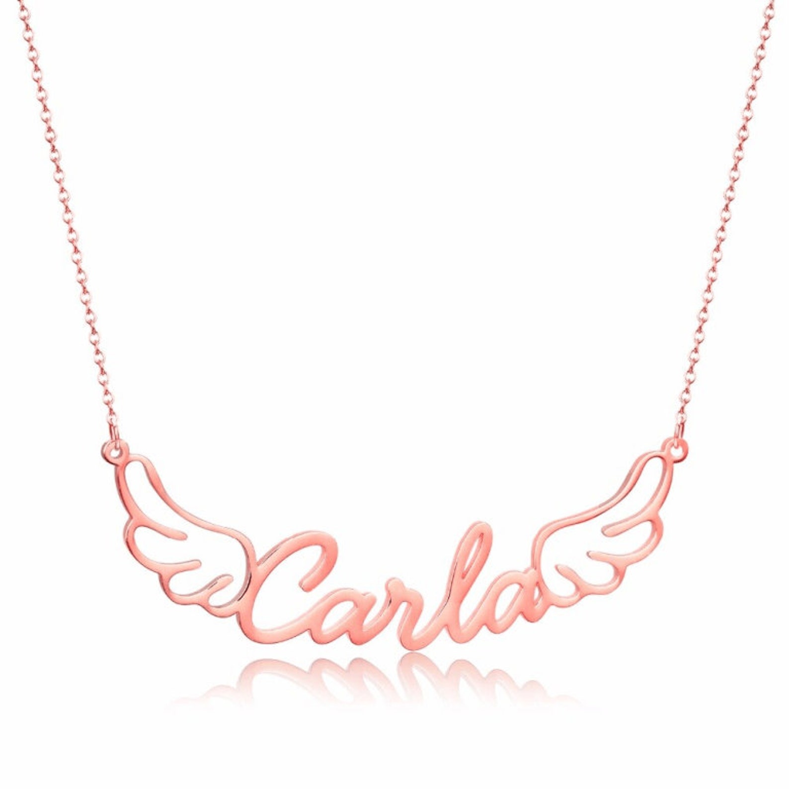 Hollowed Out Angel Wings Name Necklace