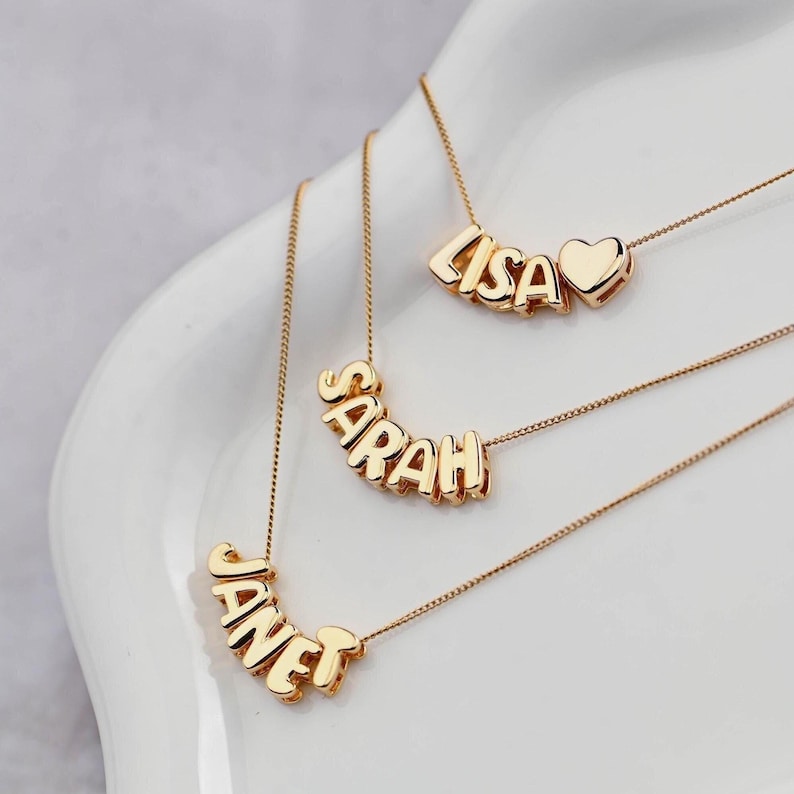 3D Letter Bubble Name Necklace by Beceff , Personalized Custom Bubble Letter Necklace , 3D Letter Necklace , Bubble Name Necklace , Personalized Jewelry , Gift for Christmas , 14K gold letter necklace, BUBBLE LETTER CUSTOM NECKLACE, BALLOON LETTERS 1