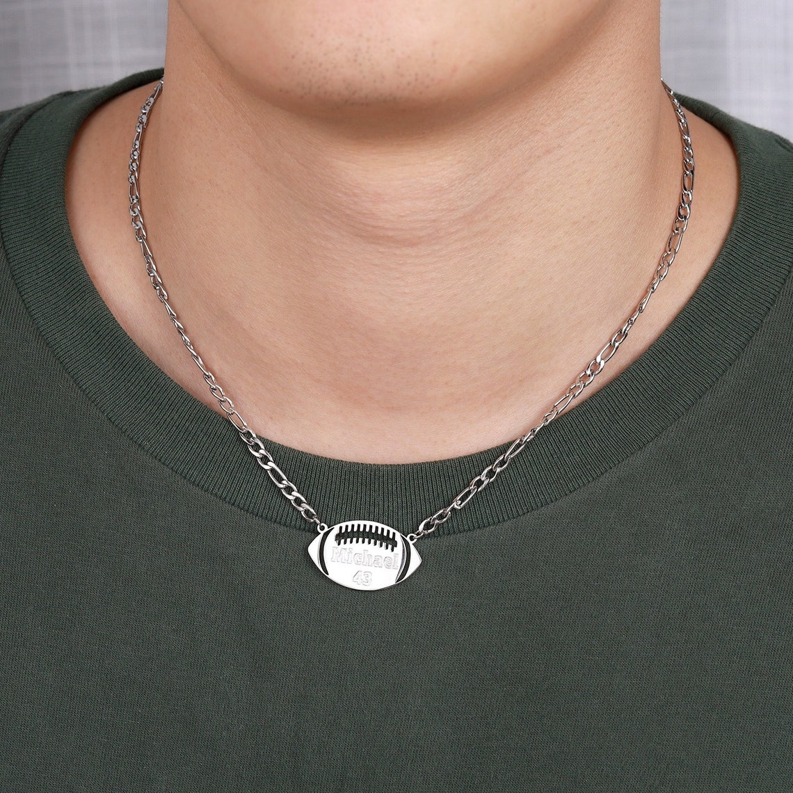 American Football Necklace For Men, Hip Hop Rugby Necklace