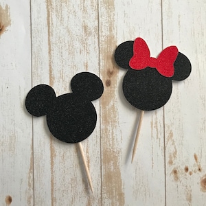 Décorations pour cupcakes à paillettes Mickey et Minnie