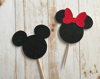 Mickey and Minnie Glitter Cupcake Toppers