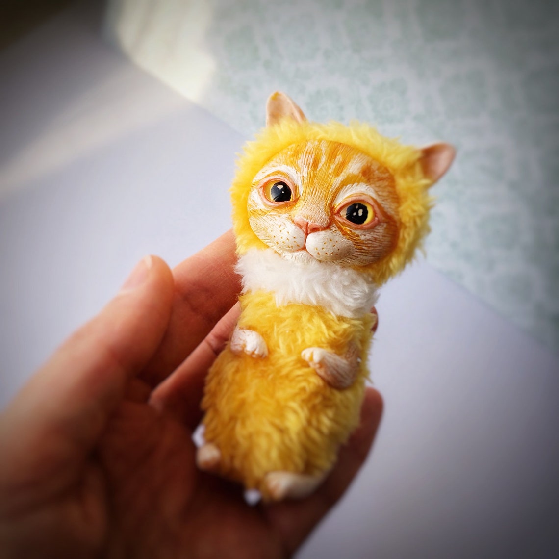 Orange cat toy OOAK miniature toy animal doll polymer clay and Etsy