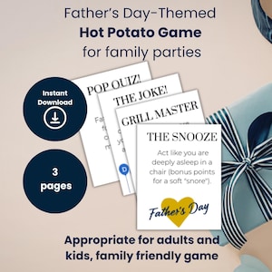 Juego de pasar el regalo para el Día del Padre, cumpleaños de papá, juego familiar para adultos y niños, regalo para menores de 10 años, Papa caliente con indicaciones divertidas,
