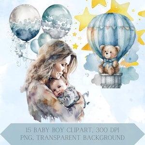 Baby Boy Bundle,Watercolor Clipart,Baby Shower,Newborn Baby, Clipart Baby, Nursery PNG,Gender Reveal,Clipart Bundle,Commercial Use