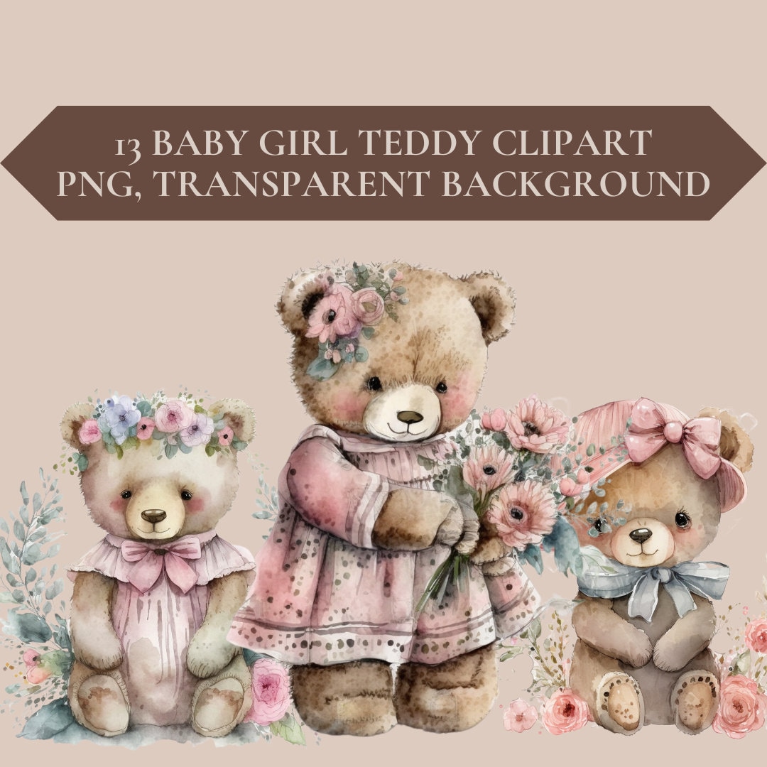 Fluffy Baby Girl Teddy Bear Clipart 13 High Quality PNG, 300 DPI