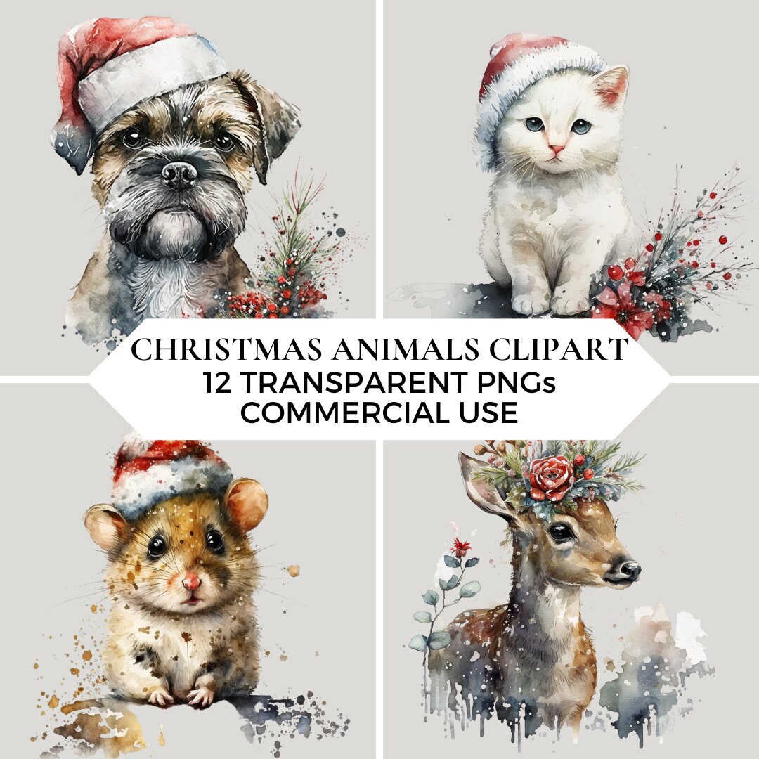 Christmas Animals Clipart Collection / Festive Critters in Santa Hats