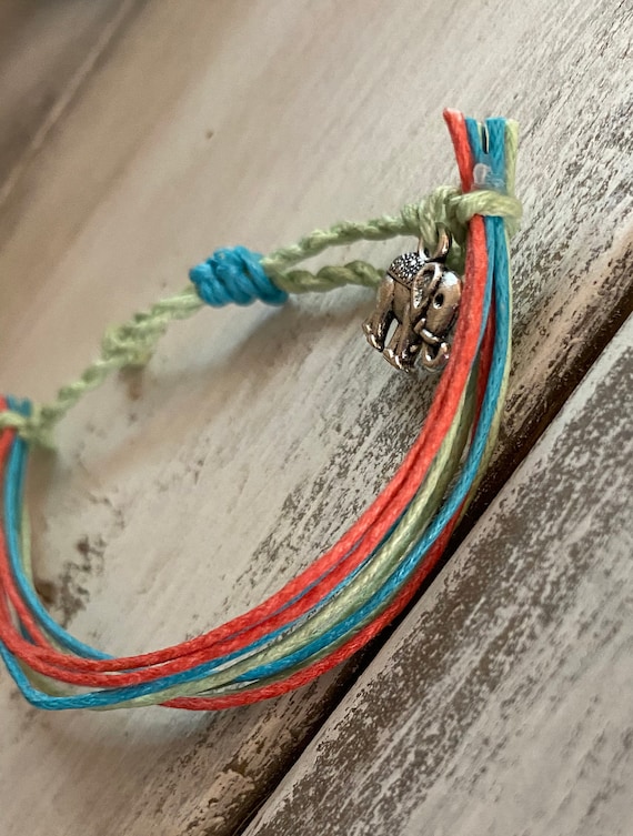 Wax String Bracelet Aqua Blue Mint Green Coral elephant Charm Etsy