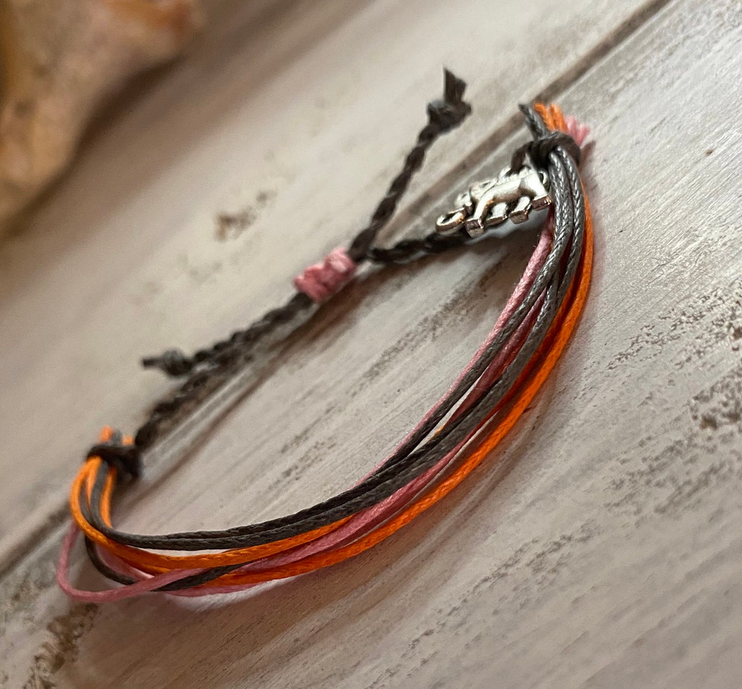 Wax String Bracelet Gray Orange Pink Aqua