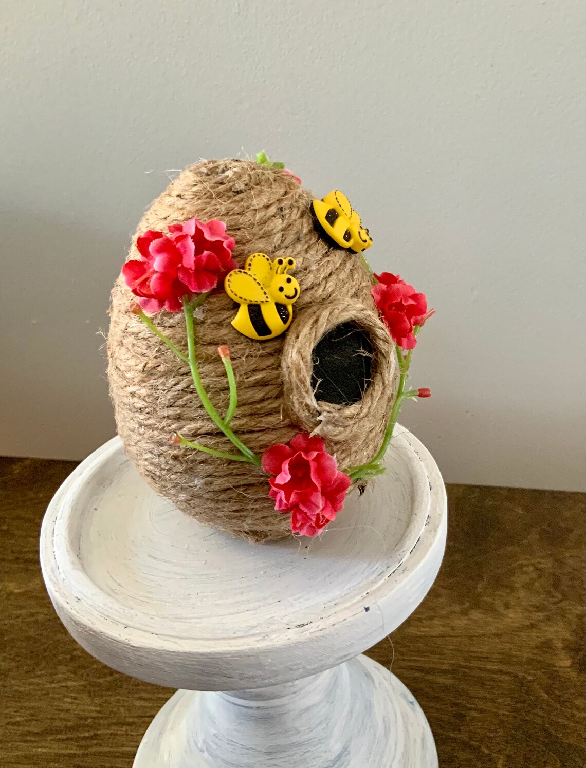 Jute string bee hive flowers and bees. Etsy
