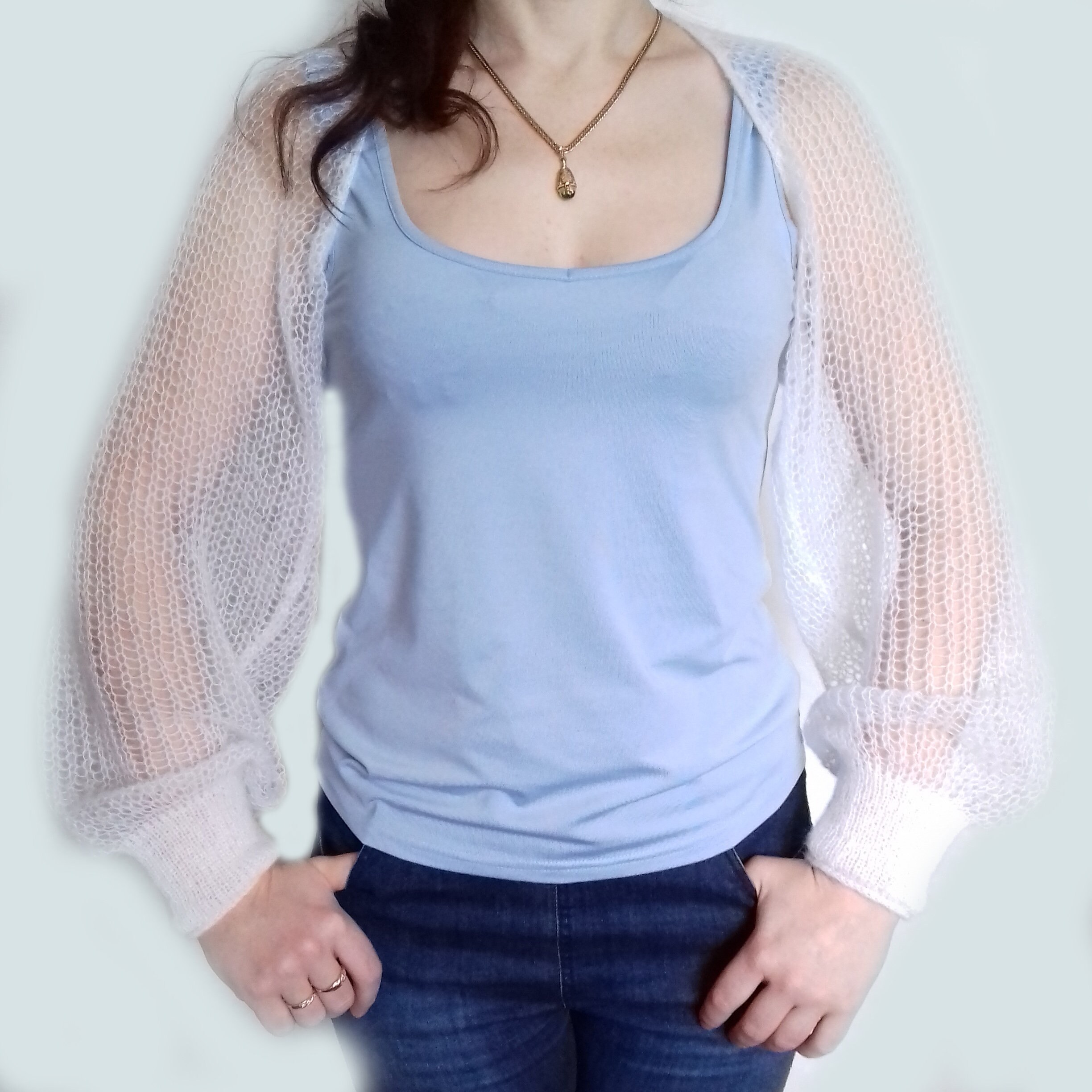 Knitted white Bolero knitted with a fluffy yarn for bridal Etsy