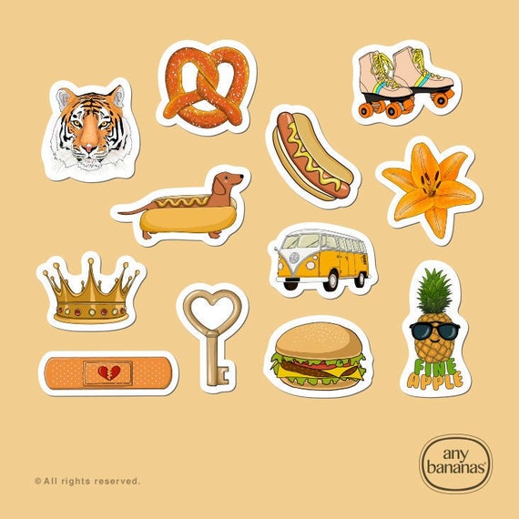 12 Stickers Set Orange Vinyl Water Bottle Laptop Woman Gift Etsy