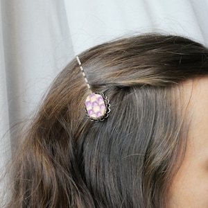 Baroque woman&#39;s fantasy hair bar in mosaic in pink and purple micro-porcelain