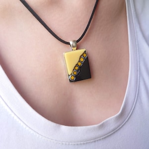 Original yellow and black ceramic pendant, diagonal millefiori retro
