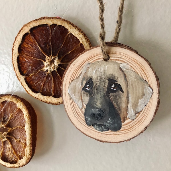 Custom Pet Portrait Wood Slice Ornaments