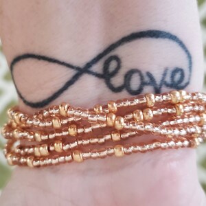 Rose Gold:  Czech glass and gold beaded wrap bracelet