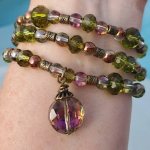 Vintage Glam: Beaded wrap bracelet, beaded necklace, bracelet, necklace, jewelry, gifts for women, Sage green, wrap bracelet