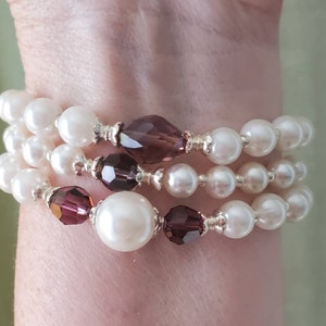 Purity of Spirit:  Set of 3 Pearl & Amethyst beaded bracelets, bracelet stack