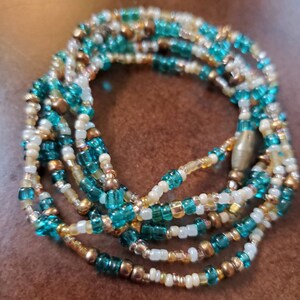 Beach in Winter:  Teal, Ivory, Bronze Czech glass seed beaded wrap bracelet