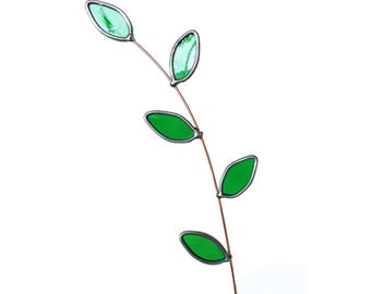 Galho de Folha Verde em Vitral – Decoração Floral Artesanal
