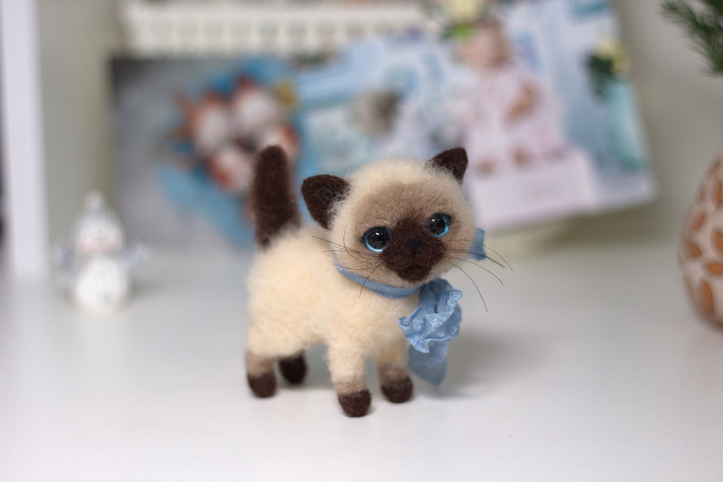 Needle Felted Siamese Cat Toy Animal Miniature Woolen Kitten Etsy Australia