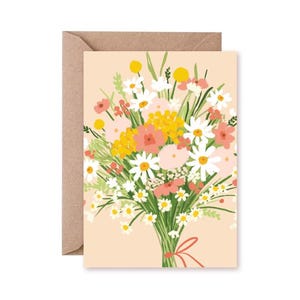 Klappkarte – Sommarlik Blumenstrauß // Recyclingpapier, Ökofarbe: Grußkarte, Geburtstag, Blumen, Skandinavisch, Rosa, Gelb, Gänseblümchen