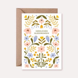 Tarjeta plegable Nordlig Yellow - Felicitaciones // Papel reciclado, tinta ecológica: Tarjeta de felicitación, cumpleaños, flores, escandinavo, arte popular