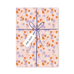 Carte postale – Pour toi - Cadeau // Papier recyclé, éco-couleur : motif floral, ruban cadeau, abricot, lilas, étiquette cadeau, cadeau