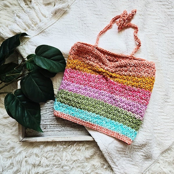 Small Crochet Tube Top | Rainbow Festival Clothing | Boho Crop Tank l | Size S | Summer Wear | Women Teen Girl Handmade | Coachella Halter