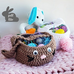 Pattern only Crochet Chunky Bunny Baskets, diy Easter gift, how to handmade, custom color, spring rabbit purse with strap ,pdf tutorial image 1