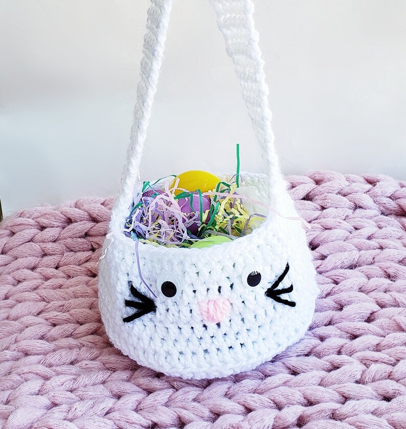 Pattern only Crochet Chunky Bunny Baskets, diy Easter gift, how to handmade, custom color, spring rabbit purse with strap ,pdf tutorial image 6