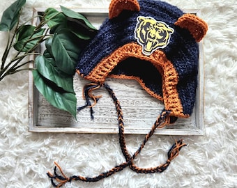 Bonnet d'hiver des Chicago Bears avec glands, capuche chaude et tendance faite main au crochet, cadeau de Noël pour les fans de football