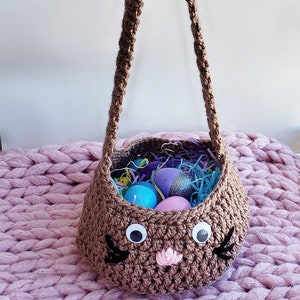 Pattern only Crochet Chunky Bunny Baskets, diy Easter gift, how to handmade, custom color, spring rabbit purse with strap ,pdf tutorial image 3