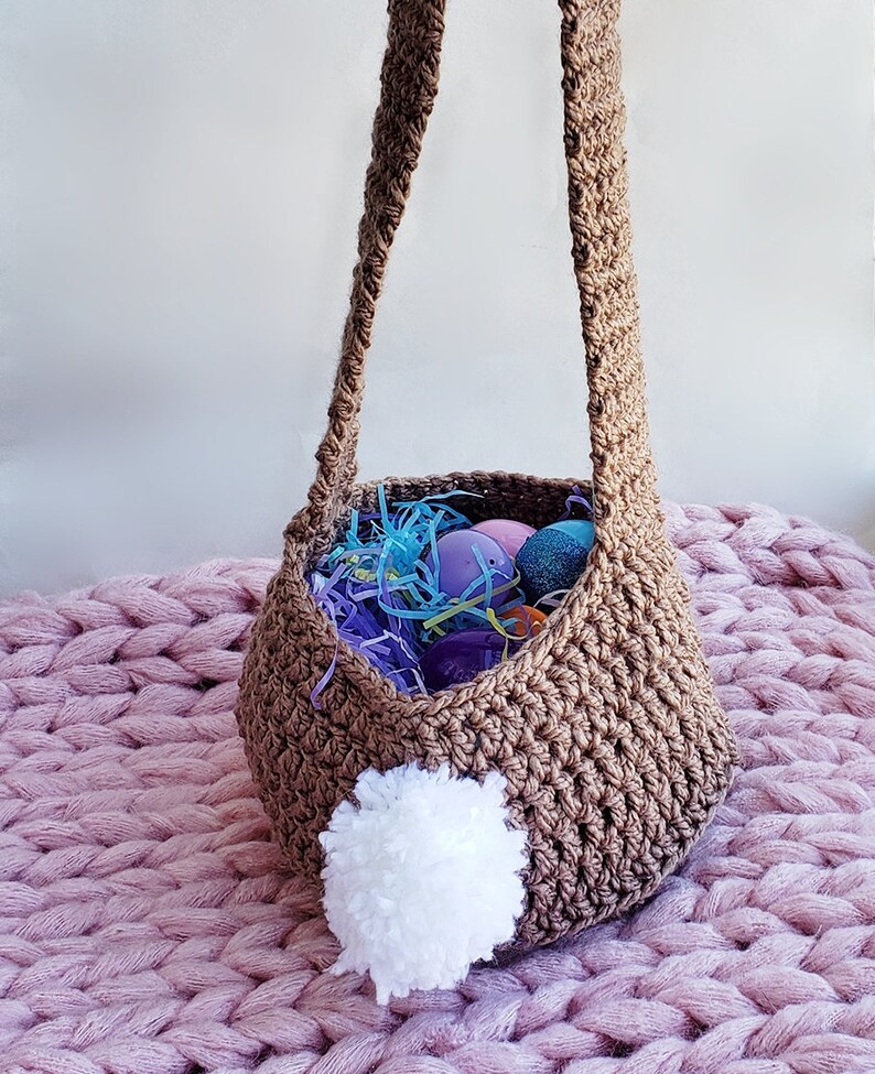 Pattern only Crochet Chunky Bunny Baskets, diy Easter gift, how to handmade, custom color, spring rabbit purse with strap ,pdf tutorial image 4