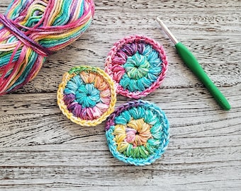 3 piece Reusable 100% cotton crochet face scrubby set, dish cloth scrubbie, Eco friendly green, exfoliating rainbow spa gift, sustainable